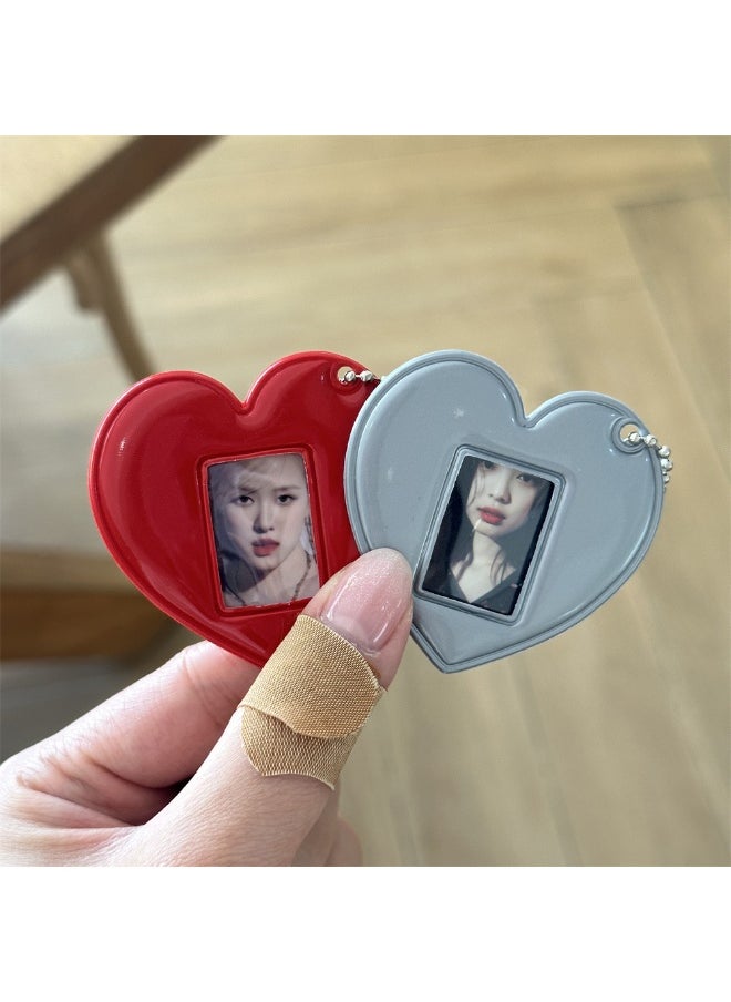 NIBEMINENT 1 - Piece Red Love Heart Kpop Photo Card Holder Pendant Key Chain ID Badge Holder ID Card Holder Photo Card Protector for School ID Office ID Access Card for Women Girls  - Image 2