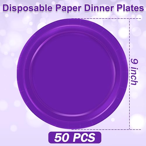QZYL Disposable Paper Plates Set, 50 PCS Purple Dinner Paper Plates, Round 9 Inches Party Plates Pack for Daily Meal Picnic Anniversary Mardi Gras Carnival Festival Gathering Party Supplies - Image 2