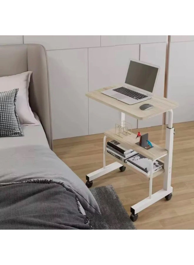 SHEE ONE Adjustable Laptop Table in Elegant Beige | Rolling Bedside & Overbed Table for Work, Study, or Meals | Height Adjustable from 60–85 cm with Extra Storage Shelf | Compact & Space-Saving – Size: 40×60 cm - Image 2
