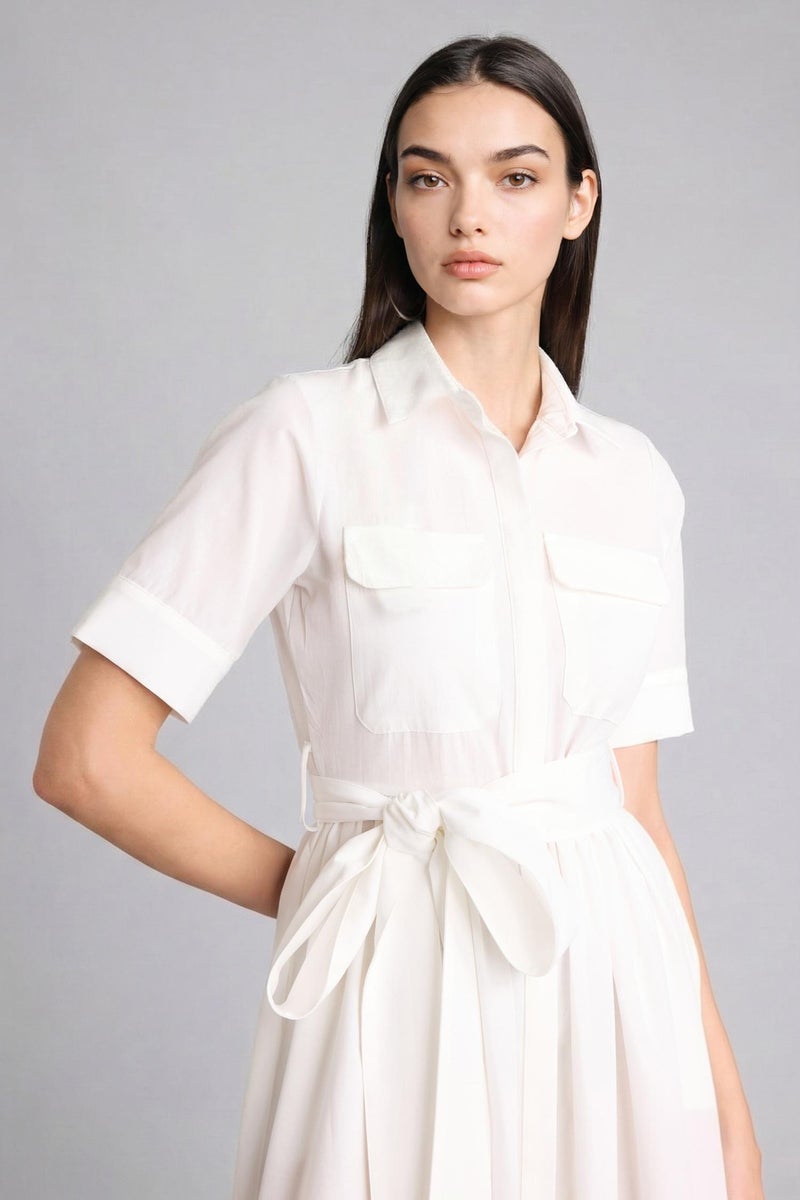 DeFacto White Woman A Cut Shirt Collar Midi Dress Casual - Image 3