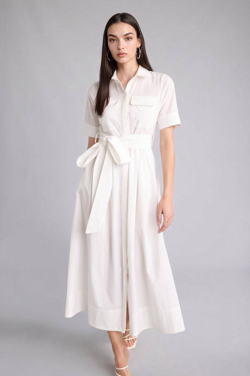 DeFacto White Woman A Cut Shirt Collar Midi Dress Casual - Image 2