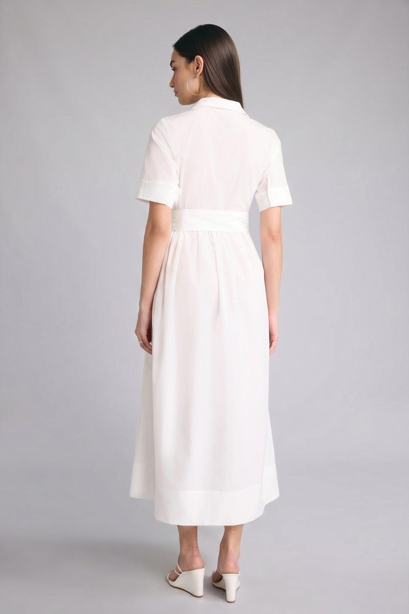 DeFacto White Woman A Cut Shirt Collar Midi Dress Casual - Image 5