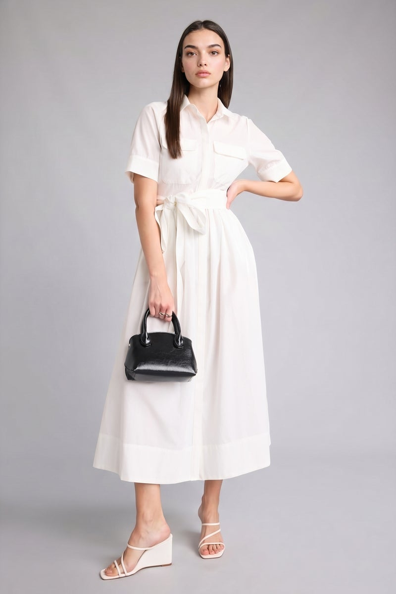 DeFacto White Woman A Cut Shirt Collar Midi Dress Casual - Image 1