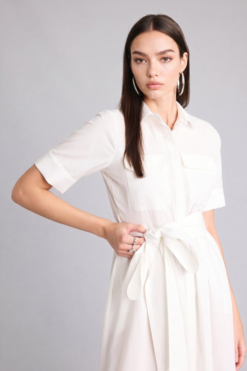 DeFacto White Woman A Cut Shirt Collar Midi Dress Casual - Image 4