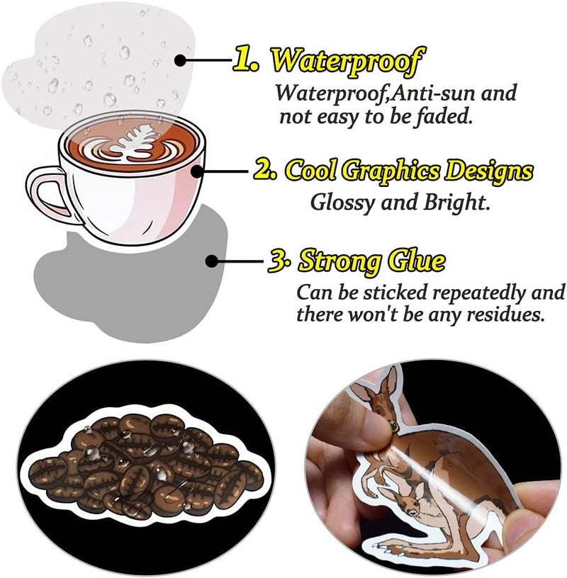 QTL Waterproof Stickers for Laptop Water Bottle Skateboard DIY (50Pcs Coffee Style) - Image 4