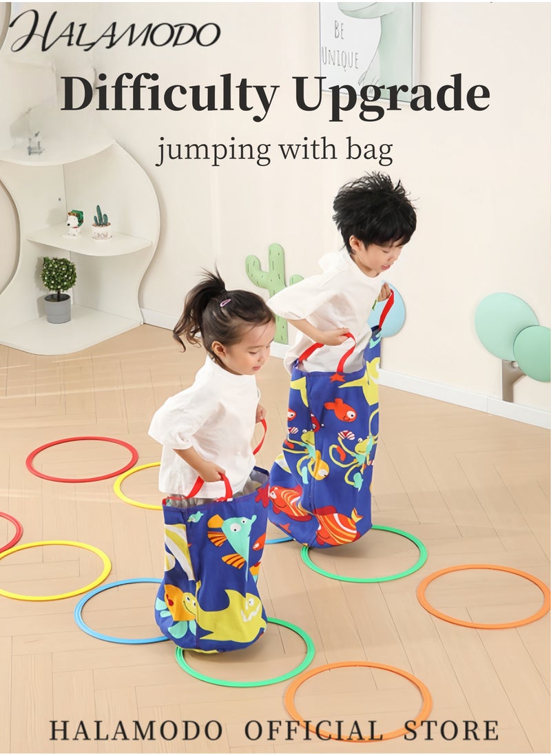 HALAMODO - Kid's Hopscotch Ring Game Hopping Toy with 13 Multi-Colored Plastic Rings and 16 Connectors for Indoor or Outdoor Use Fun Creative Play Set Conditioning Agility Training Toys for Boys and Girls - Image 1