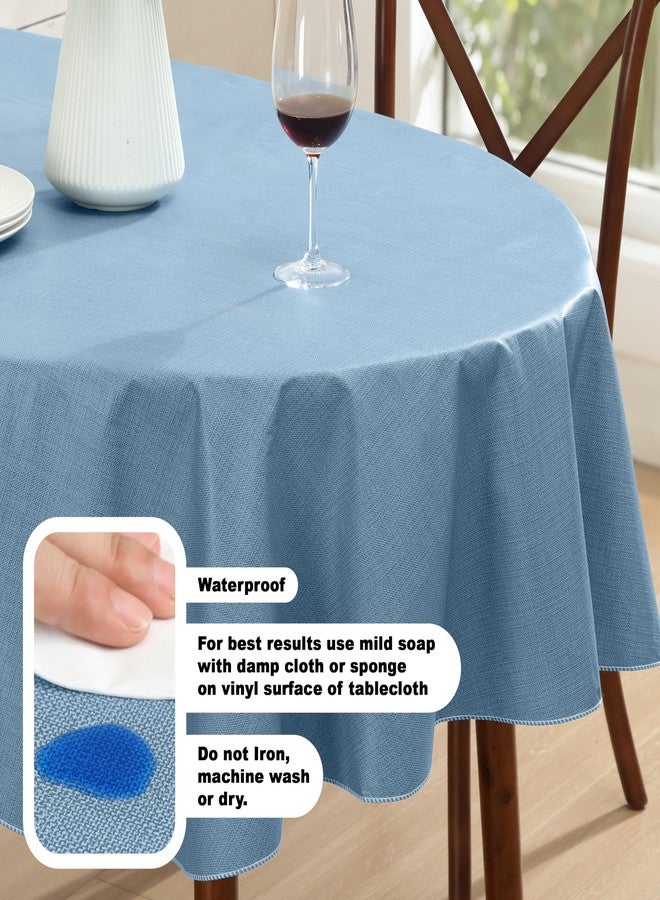 Lintex Cafe Hotel Linen Look Vinyl Flannel Backed Tablecloth, Heavyweight 4 Gauge, 60 x 84 Inch Oval, Chambray Blue Indoor Outdoor Waterproof Wipe Clean Table Cover - Image 3