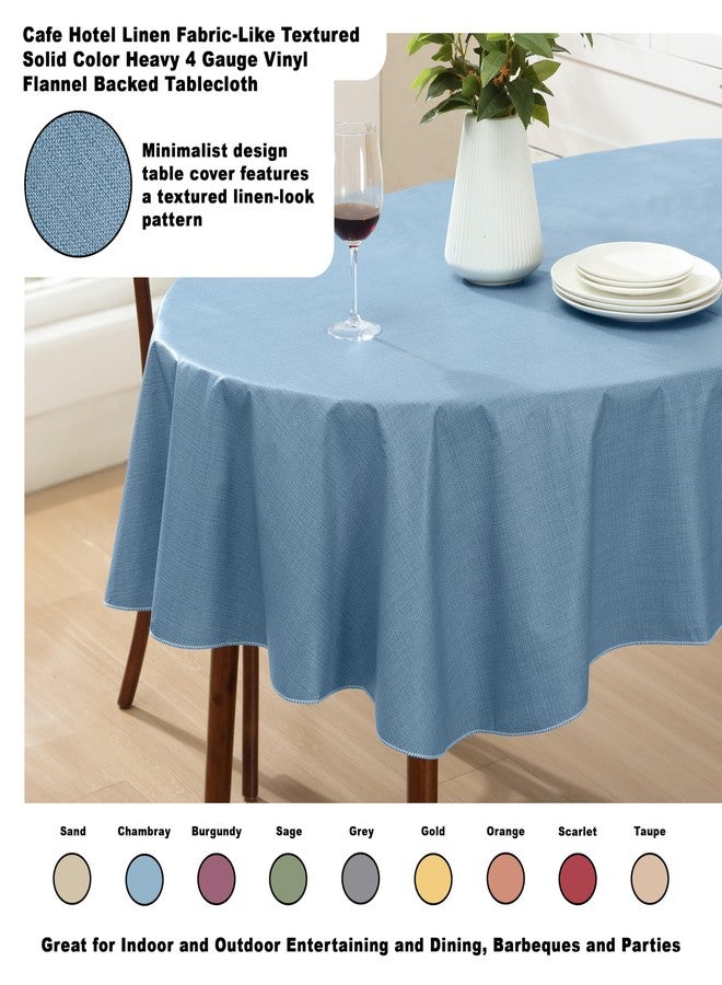 Lintex Cafe Hotel Linen Look Vinyl Flannel Backed Tablecloth, Heavyweight 4 Gauge, 60 x 84 Inch Oval, Chambray Blue Indoor Outdoor Waterproof Wipe Clean Table Cover - Image 2