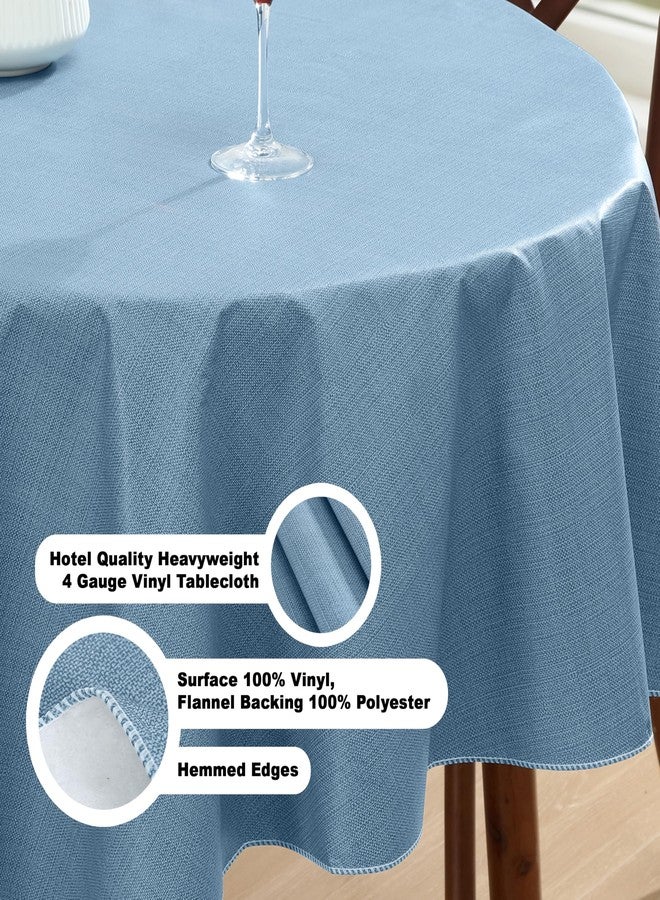 Lintex Cafe Hotel Linen Look Vinyl Flannel Backed Tablecloth, Heavyweight 4 Gauge, 60 x 84 Inch Oval, Chambray Blue Indoor Outdoor Waterproof Wipe Clean Table Cover - Image 4