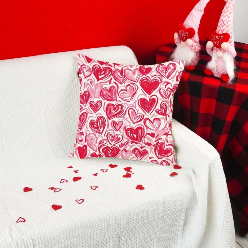 ONWAY Valentineâ€™s Day Throw Pillow Covers Set of 2 Valentines Watercolor Heart Pattern Decorative Cushion Cases for Couch Sofa Bed Romantic Farmhouse Home Decor - Image 3