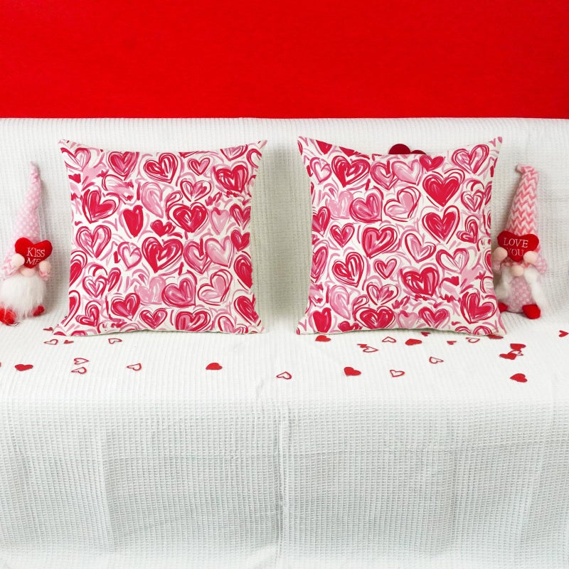 ONWAY Valentineâ€™s Day Throw Pillow Covers Set of 2 Valentines Watercolor Heart Pattern Decorative Cushion Cases for Couch Sofa Bed Romantic Farmhouse Home Decor - Image 2