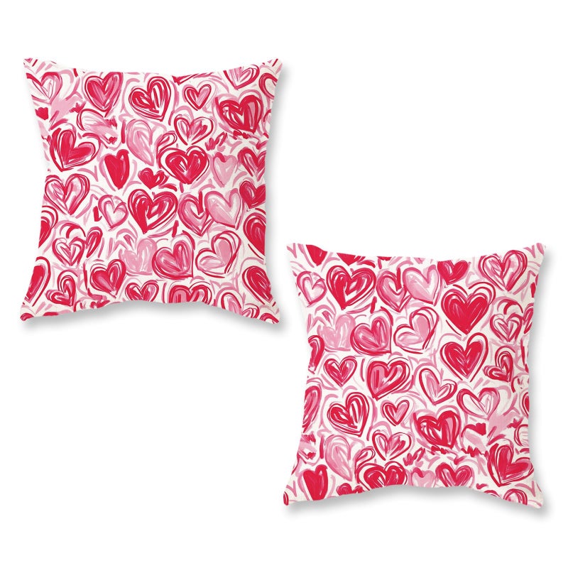 ONWAY Valentineâ€™s Day Throw Pillow Covers Set of 2 Valentines Watercolor Heart Pattern Decorative Cushion Cases for Couch Sofa Bed Romantic Farmhouse Home Decor - Image 1