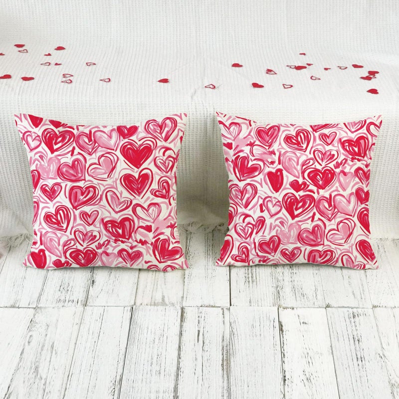 ONWAY Valentineâ€™s Day Throw Pillow Covers Set of 2 Valentines Watercolor Heart Pattern Decorative Cushion Cases for Couch Sofa Bed Romantic Farmhouse Home Decor - Image 5