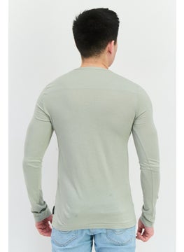 French Connection Men Crew Neck Long Sleeves Brand Logo T-Shirt, Sage Green  - Image 3