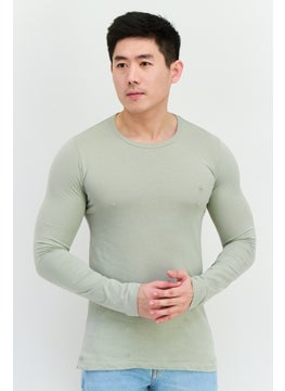 French Connection Men Crew Neck Long Sleeves Brand Logo T-Shirt, Sage Green  - Image 1