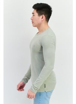 French Connection Men Crew Neck Long Sleeves Brand Logo T-Shirt, Sage Green  - Image 2