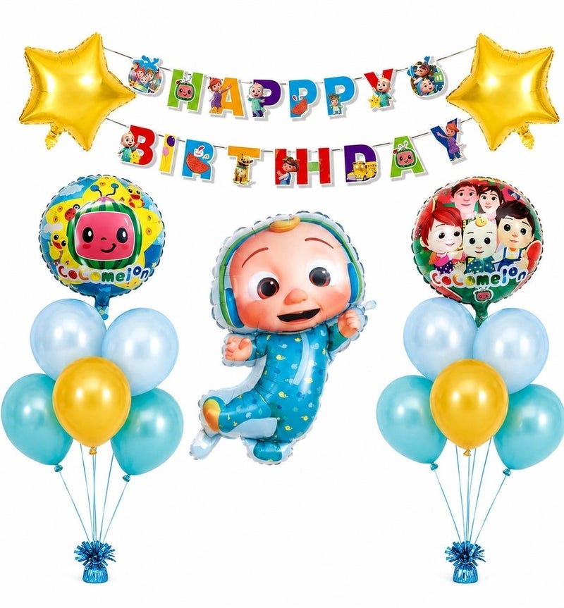 DIMI Cocomelon Birthday Decoration Set, CoComelon Balloon Set with Foil & Latex Balloons, Happy Birthday Banner, Kids Birthday Party Decorations & Supplies, Blue Gold Theme,Cocomelon Party Decorations for Boys - Image 3