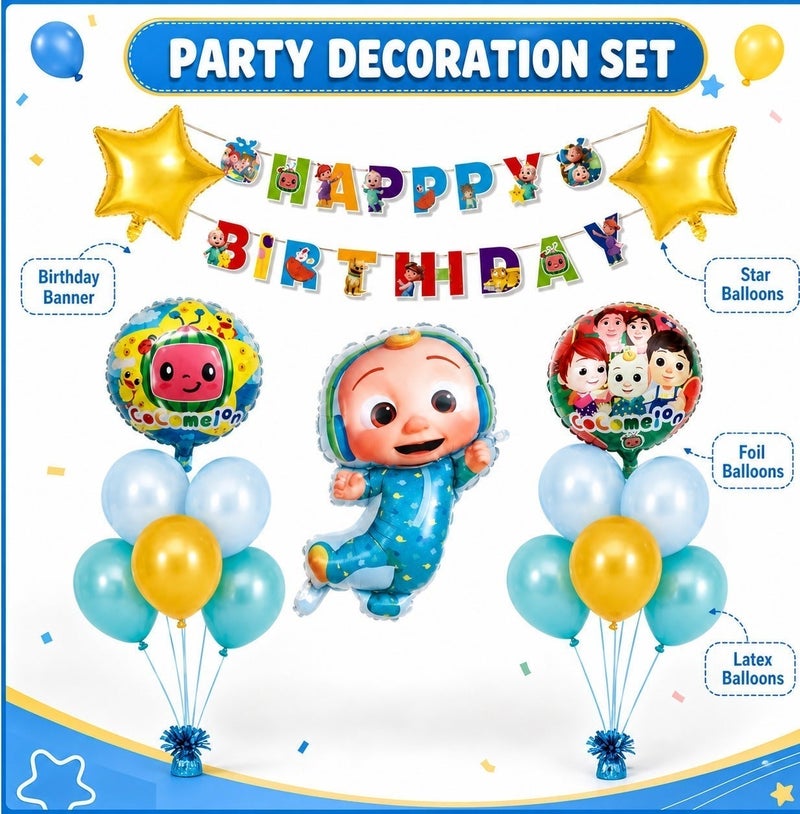 DIMI Cocomelon Birthday Decoration Set, CoComelon Balloon Set with Foil & Latex Balloons, Happy Birthday Banner, Kids Birthday Party Decorations & Supplies, Blue Gold Theme,Cocomelon Party Decorations for Boys - Image 4