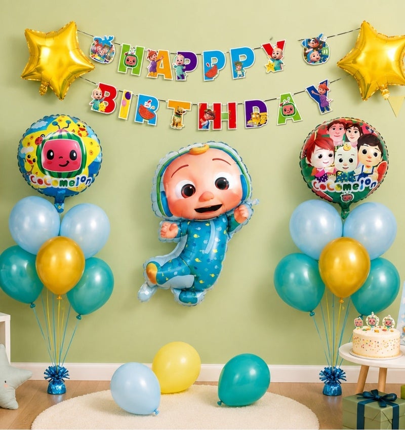DIMI Cocomelon Birthday Decoration Set, CoComelon Balloon Set with Foil & Latex Balloons, Happy Birthday Banner, Kids Birthday Party Decorations & Supplies, Blue Gold Theme,Cocomelon Party Decorations for Boys - Image 5