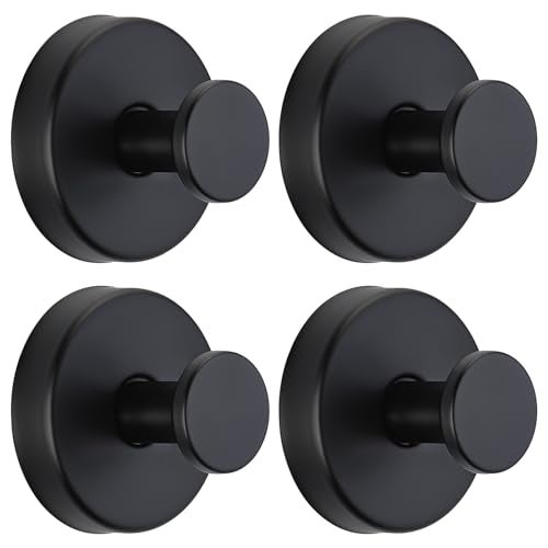Fenas Suction Cup Hooks for Shower No-Drill Bathroom Hooks for Towels, Robes, Loofah Mountable on Bathroom Walls, Kitchen, Glass, Mirrors, Tile and Smooth,Non-Porous Surfaces (4, Matte Black) - Image 1