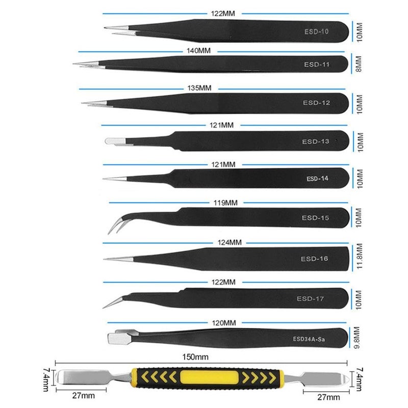 10 Piece ESD Safe Tweezers Set Curved And Straight For Precision Electronic Repair - Image 3