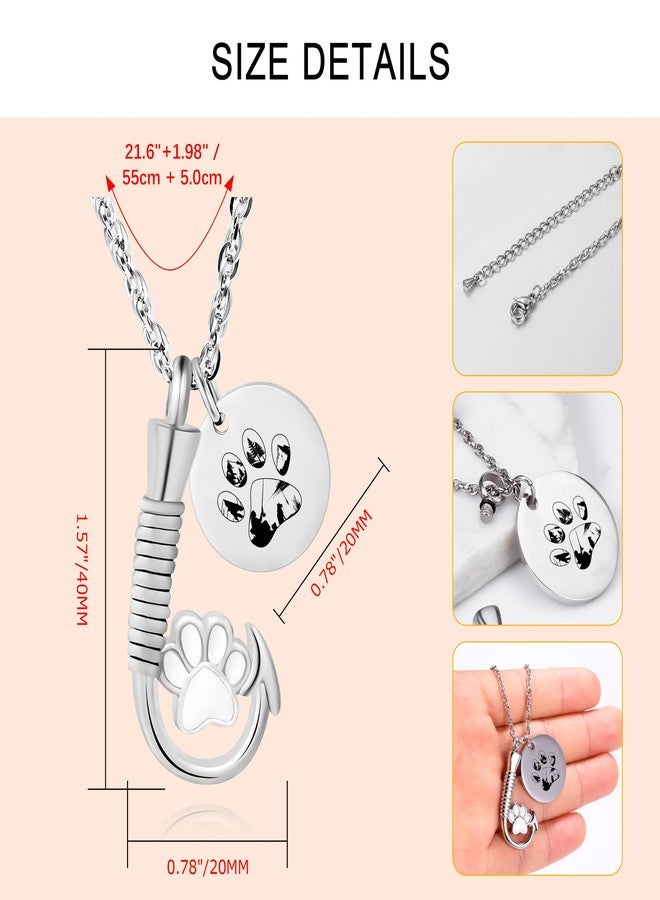 Gredstar Dog Paw Fish Hook Cremation Necklace - Stainless Steel Ashes Urn Pendant, Pet Loss Memorial Gift for Fishermen (Silver-Paw Print) - Image 4