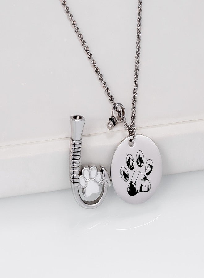 Gredstar Dog Paw Fish Hook Cremation Necklace - Stainless Steel Ashes Urn Pendant, Pet Loss Memorial Gift for Fishermen (Silver-Paw Print) - Image 3