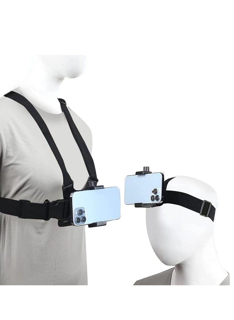 Universal Chest Harness and Head Strap Kit for POV and VLOG Videos Compatible with iPhone Samsung GoPro Hero 5 to 9 Action Cameras and Cell Phones Ideal for Video Shooting Accessories - Image 1