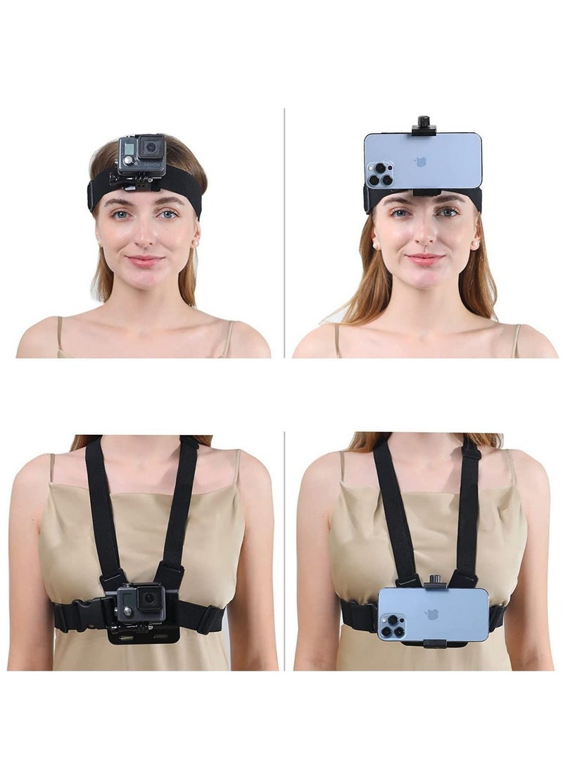 Universal Chest Harness and Head Strap Kit for POV and VLOG Videos Compatible with iPhone Samsung GoPro Hero 5 to 9 Action Cameras and Cell Phones Ideal for Video Shooting Accessories - Image 2