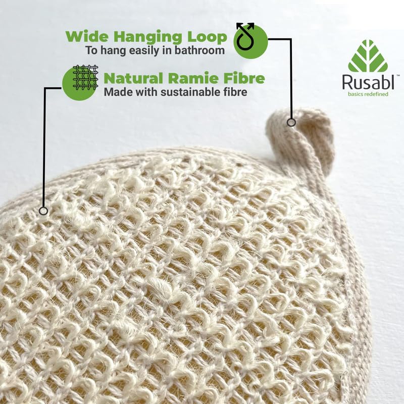 Rusabl Ramie Bath Loofah for Body Deep Cleansing and Scrubbing (Pack of 2, Round) Reusable Exfoliating Scrub Sponge, Made of Natural Fibre, Scrubber for Men and Women, Cleanses and Gently Exfoliates Skin - Image 3