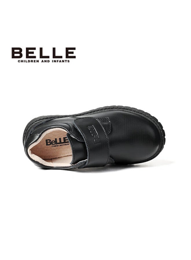 Belle Children's Shoes, Spring And Autumn Boys' Leather Shoes, Cowhide Performance Shoes, Student Show Shoes, Big Kids' Flats, Black, Size 33 - Image 2