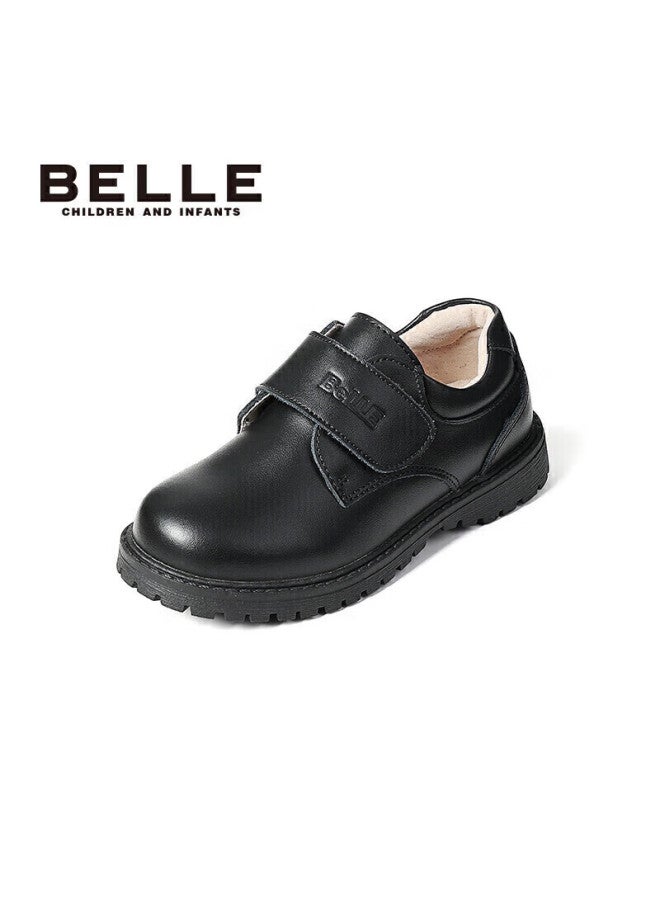 Belle Children's Shoes, Spring And Autumn Boys' Leather Shoes, Cowhide Performance Shoes, Student Show Shoes, Big Kids' Flats, Black, Size 33 - Image 3