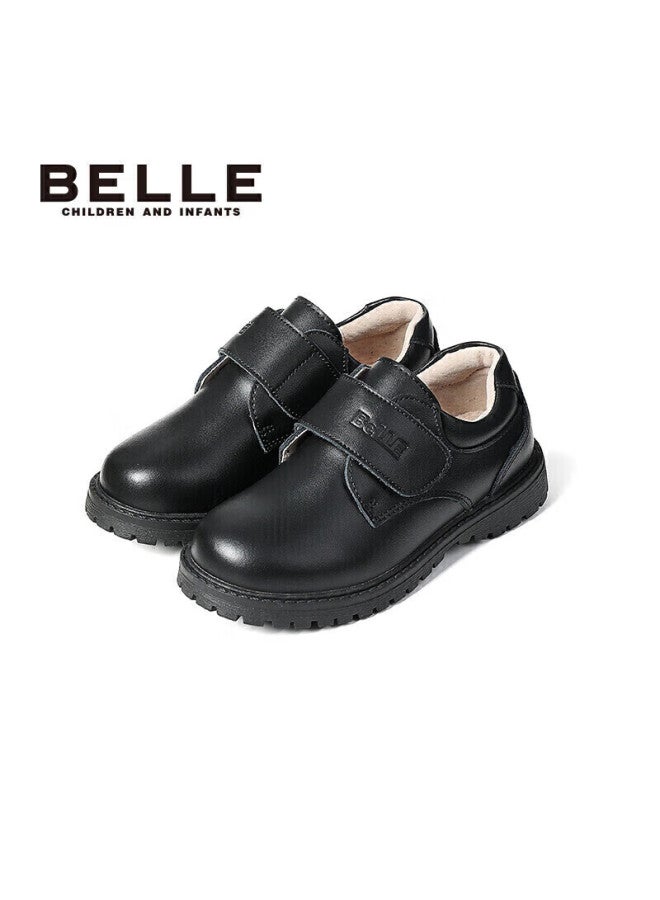 Belle Children's Shoes, Spring And Autumn Boys' Leather Shoes, Cowhide Performance Shoes, Student Show Shoes, Big Kids' Flats, Black, Size 33 - Image 5