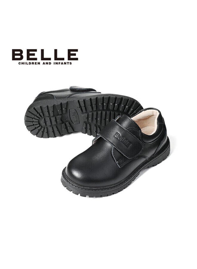 Belle Children's Shoes, Spring And Autumn Boys' Leather Shoes, Cowhide Performance Shoes, Student Show Shoes, Big Kids' Flats, Black, Size 33 - Image 4