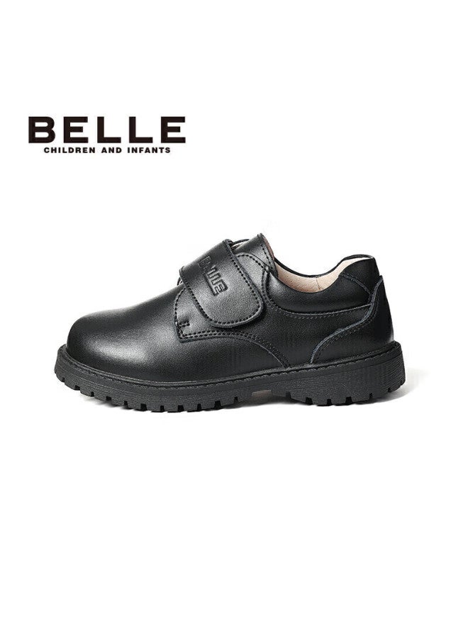 Belle Children's Shoes, Spring And Autumn Boys' Leather Shoes, Cowhide Performance Shoes, Student Show Shoes, Big Kids' Flats, Black, Size 33 - Image 1