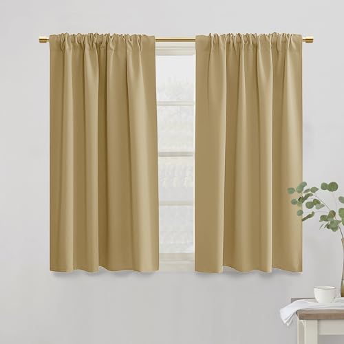 PANELSBURG Beige Blackout Curtain Panels 42 Inch Length for Bedroom Rod Pocket Room Darkening Short Bathroom Kitchen Curtain Sets of 2 Pack