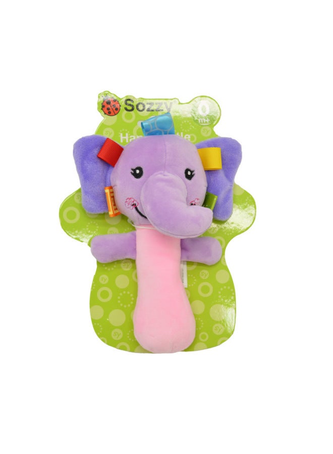 SOZZY Baby Plush Animal Rattle Toy Baby Early Education Hand Stick Enlightenment Rattle Bell Ringer BB Toy-Color:Hand Crank Violet Elephant - Image 1