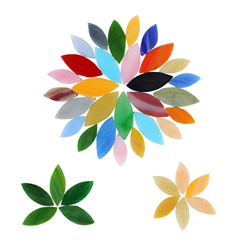 Aunifun Flat Glass Mosaic Tiles, 100 pcs Stained Glass Mosaic, Petal Mosaic Tiles Flower Leaves Tiles for Home Decoration DIY Crafts - Image 3