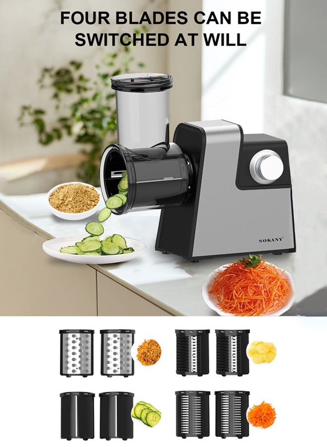 sokany Electric Cheese Grater, 1000W Meat Grinder Electric,5 in 1Multifunction Kitchen Grater with Meat Grinder,Vegetable Cutter Vegetable Slicer,Shredder, Meat Chopper, Sausage Stuffer, Kubbe Kit,Food Processor with 2 Speed & 4 Blades Set,Reverse Function,1000W SK-06010 - Image 2