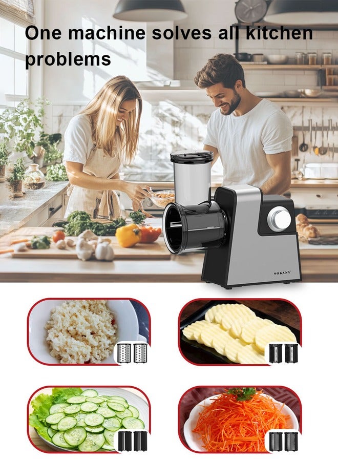 sokany Electric Cheese Grater, 1000W Meat Grinder Electric,5 in 1Multifunction Kitchen Grater with Meat Grinder,Vegetable Cutter Vegetable Slicer,Shredder, Meat Chopper, Sausage Stuffer, Kubbe Kit,Food Processor with 2 Speed & 4 Blades Set,Reverse Function,1000W SK-06010 - Image 3