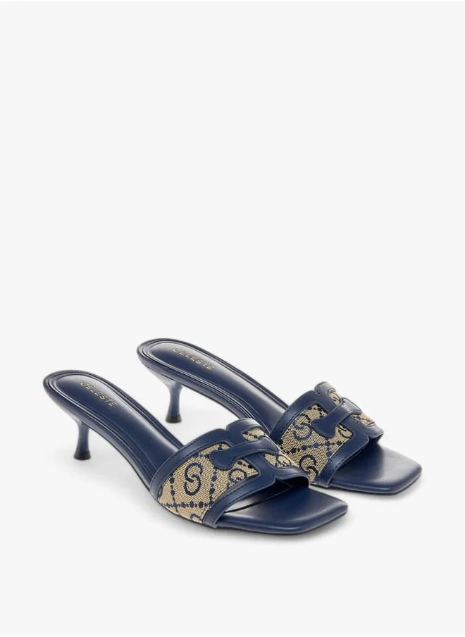 سيليست Women's Logo Detail Slip-On Sandals with Kitten Heels