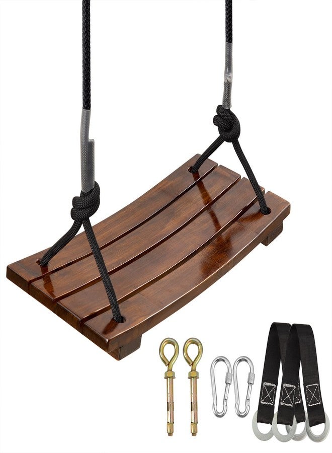 PELLOR Wood Swing Seat, Carbonized Hanging Wood Tree Swing 16.9 x7.9 x0.5 in for Adult Kids Children Anticorrosive & 100% Waterproof Wooden Swing Set 440lbs Load Indoor Outdoor Backyard Play - Image 1