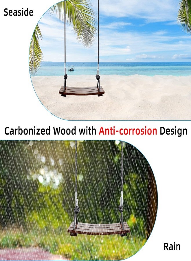 PELLOR Wood Swing Seat, Carbonized Hanging Wood Tree Swing 16.9 x7.9 x0.5 in for Adult Kids Children Anticorrosive & 100% Waterproof Wooden Swing Set 440lbs Load Indoor Outdoor Backyard Play - Image 3
