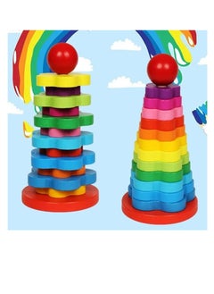 MUMS PLANET Wooden Rainbow Tower Stacking Blocks Toy - Colorful Montessori Toy for Children's Education - Innovative Educational Gift for Developing Children's Intelligence.  - Image 5
