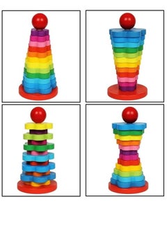 MUMS PLANET Wooden Rainbow Tower Stacking Blocks Toy - Colorful Montessori Toy for Children's Education - Innovative Educational Gift for Developing Children's Intelligence.  - Image 4