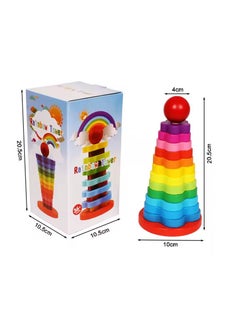 MUMS PLANET Wooden Rainbow Tower Stacking Blocks Toy - Colorful Montessori Toy for Children's Education - Innovative Educational Gift for Developing Children's Intelligence.  - Image 1