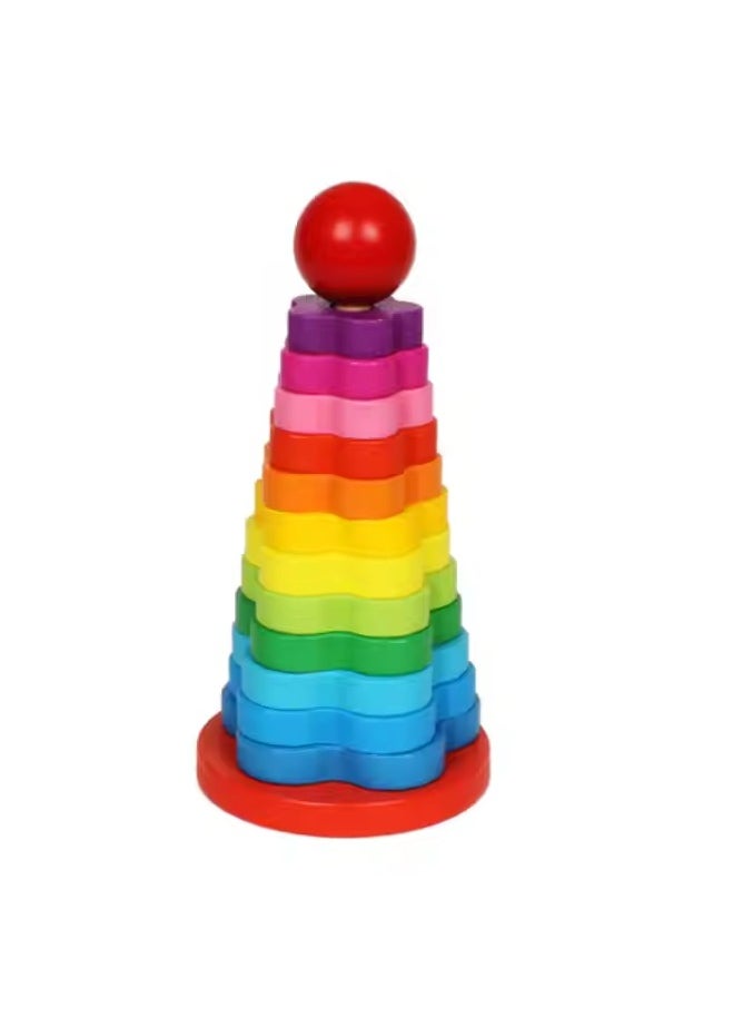 MUMS PLANET Rainbow Wooden Tower Blocks Game, 13 Blocks, Colorful Montessori Toy for Kids, Innovative Educational Gift for Developing Children's Intelligence, Baby Toys, Development Toys, Educational Toys, Montessori  - Image 3