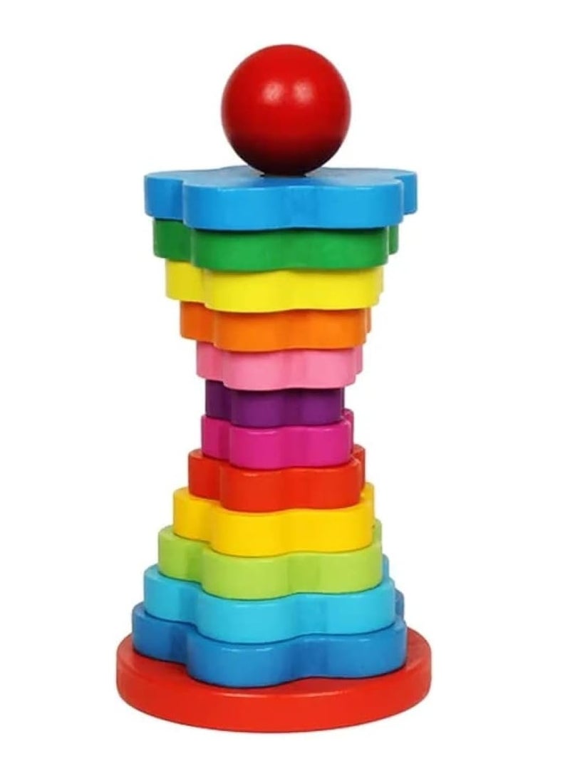 MUMS PLANET Rainbow Wooden Tower Blocks Game, 13 Blocks, Colorful Montessori Toy for Kids, Innovative Educational Gift for Developing Children's Intelligence, Baby Toys, Development Toys, Educational Toys, Montessori  - Image 4