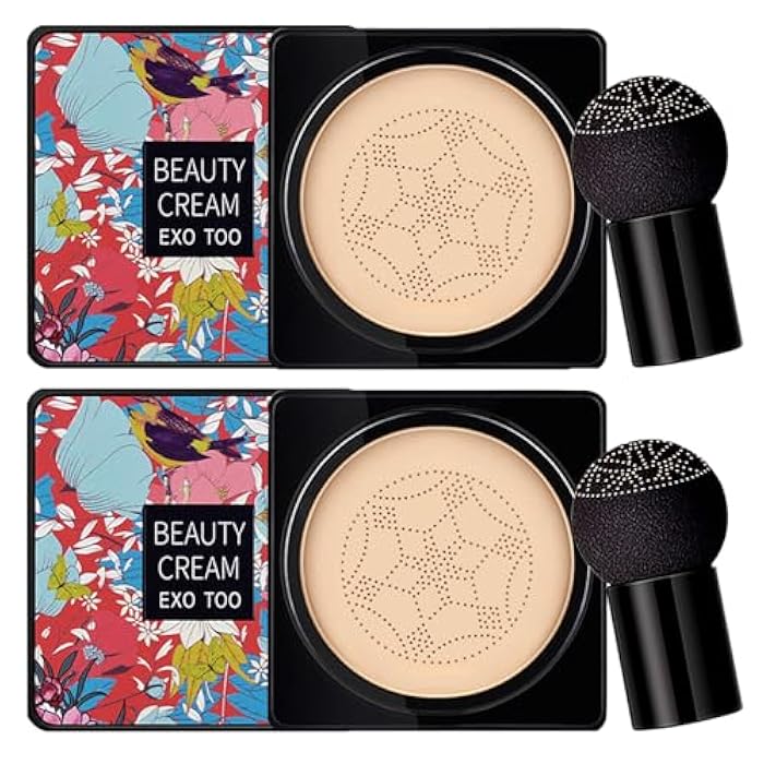NUIBO 2PCS Air Cushion CC Cream Mushroom Head, Moisturizing Concealer Makeup Base, Primer Liquid Foundation Long Lasting with Two Mushroom Makeup Sponges【2 X Ivory】 - Image 1