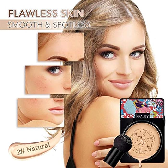 NUIBO 2PCS Air Cushion CC Cream Mushroom Head, Moisturizing Concealer Makeup Base, Primer Liquid Foundation Long Lasting with Two Mushroom Makeup Sponges【2 X Ivory】 - Image 3